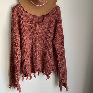 Wishlist Maroon distressed knit sweater M/L